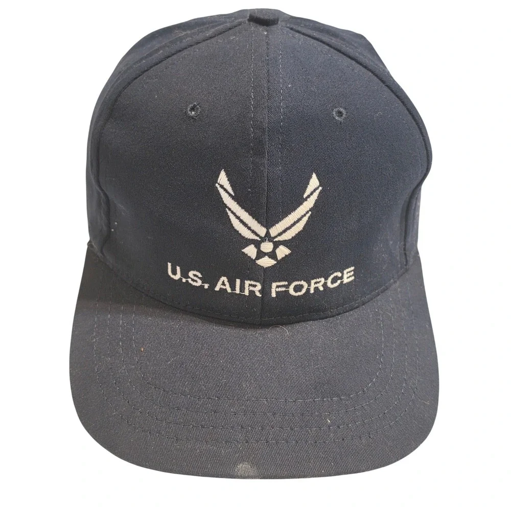 US Air Force‎ Hat Mens Navy Blue Embroidered Flex Fit Military Cap Made in USA